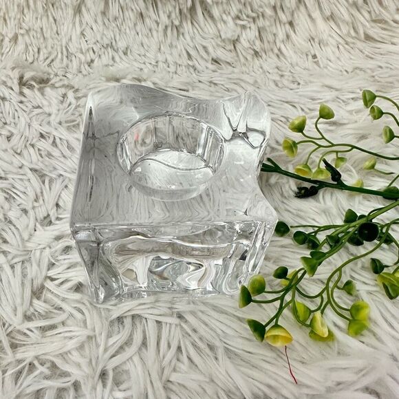 Orrefors Sweden Crystal Puzzle Piece Votives Candle Holder Clear Heavy 1 piece - Picture 1 of 9